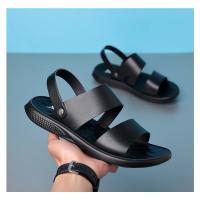 Sandalias cómodas de verano con plataforma para pie plano, sandalias de cuero con suela gruesa antideslizantes para hombre, zapatillas de fondo suave para playa al aire libre - details 14