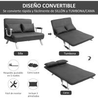 Sofá Cama Plegable Tapizado de Ante Sintético Respaldar Ajustable 5 Niveles 2 Almohadas Acolchadas - details 3