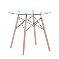 EGOONM-mesa de comedor redonda transparente, tablero de vidrio templado, patas de madera para cocina, comedor, mesa de centro, apartamento, restaurante - details 1
