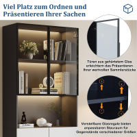 Vitrina minimalista moderna con puertas de vidrio, vitrina con luces LED, estantería para coleccionables, temperatura y brillo de color ajustables, puertas blancas con decoración negra, 80*30*200cm - details 6