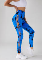 Leggings deportivos de tie dye con abertura escalonada lado inconsútil - details 22