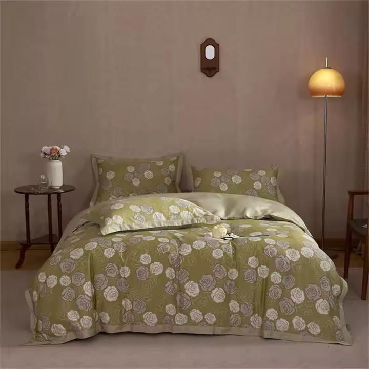 Svetanya Juego de Ropa de Cama con Diseño Floral Pastoral en Amarillo y Morado Tamaño Queen y King Algodón Egipcio Ajustable - 1