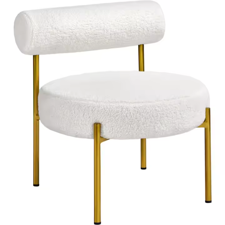 Silla de comedor tapizada, silla relax con estructura reforzada, 136 kg de capacidad, asiento y respaldo acolchados de bouclé para sala, dormitorio, cocina, blanco. - 1