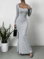 2024 Otoño e Invierno nuevo cuello cuadrado adelgazante cintura diseño sentido de la moda vestido de mujer tejido - details 15