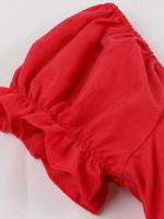 Elegante Vestido Largo Rojo con Cuello de Corazón Vintage Cintura Elástica, Botones Frontales - details 4