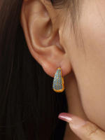 Mujeres Hueco Azul Verde Turquesa Gota Pendientes Circón Color Bohemio Estilo Commuter Moda Mujeres Ronda Stud Pendientes - details 3