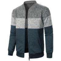 Autumn/winter men's stand-up collar striped check zipper knit top with fashion color matching - details 19