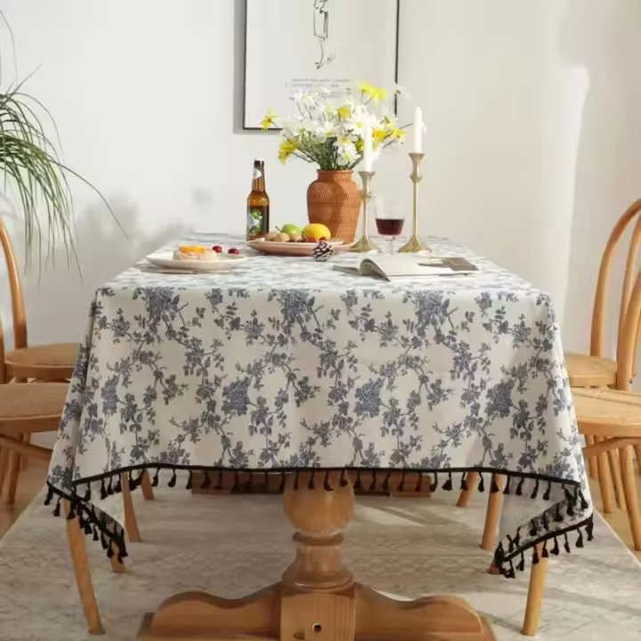 Mesa central de lino floral INS y algodón vintage, funda para restaurante, mantel, tapete para picnic, fondo de fotografía, habitación - 1