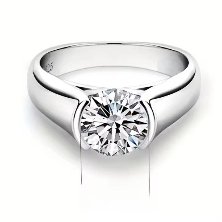 Anillo de Plata Esterlina 925 Chapado en Oro de 18K Moissanite 2 Quilates para Hombres y Mujeres Regalo de Bodas Ajustable - 1
