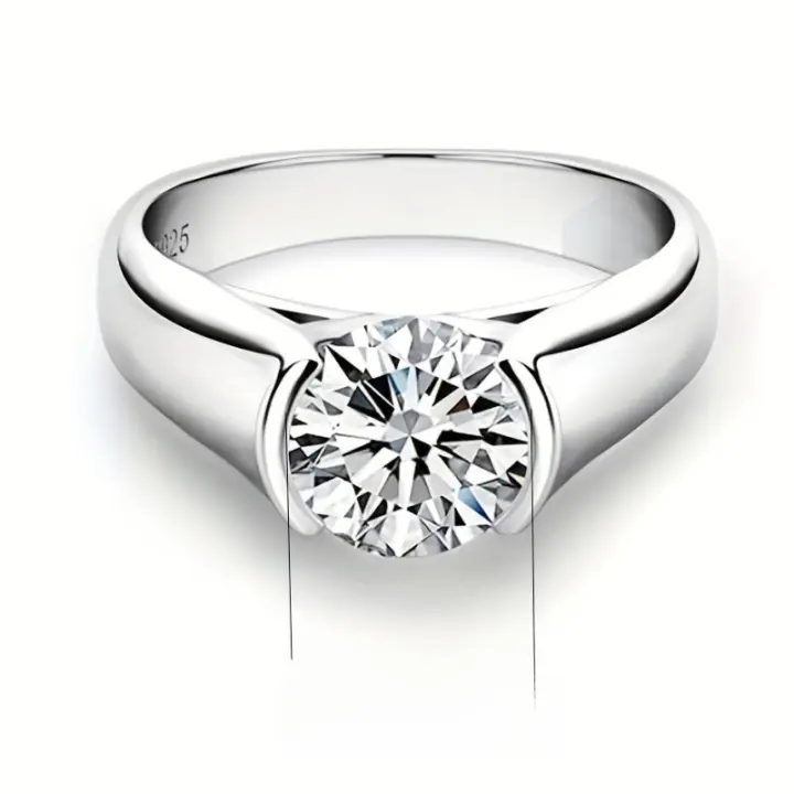 Anillo de Plata Esterlina 925 Chapado en Oro de 18K Moissanite 2 Quilates para Hombres y Mujeres Regalo de Bodas Ajustable - 1
