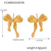 Prevenir La Alergia de Arce inoxidable de 18 Quilates Chapado Charm Joyería 2025 Estilo Caliente impermeable de oro Bowknot Bow nude Stud Pendientes - details 0
