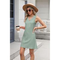 Nuevo Vestido informal de verano con cuello en V y Color sólido con cierre de palacio y bolsillo para mujer - details 5
