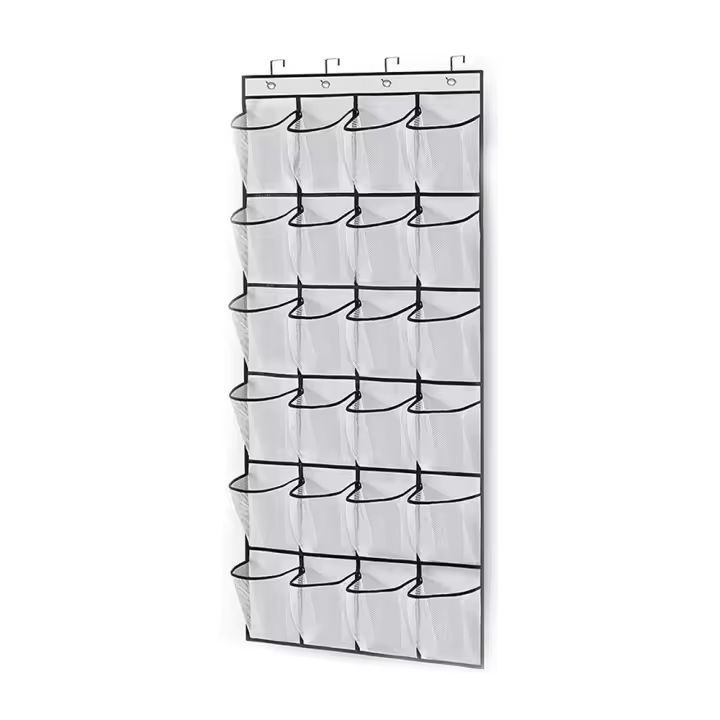 Organizador de Zapatos de 24 Compartimentos Red de Pared Estantería de Almacenamiento con Bolsas de Malla Transparente para Colgar en Puerta Caja de Tela - 1