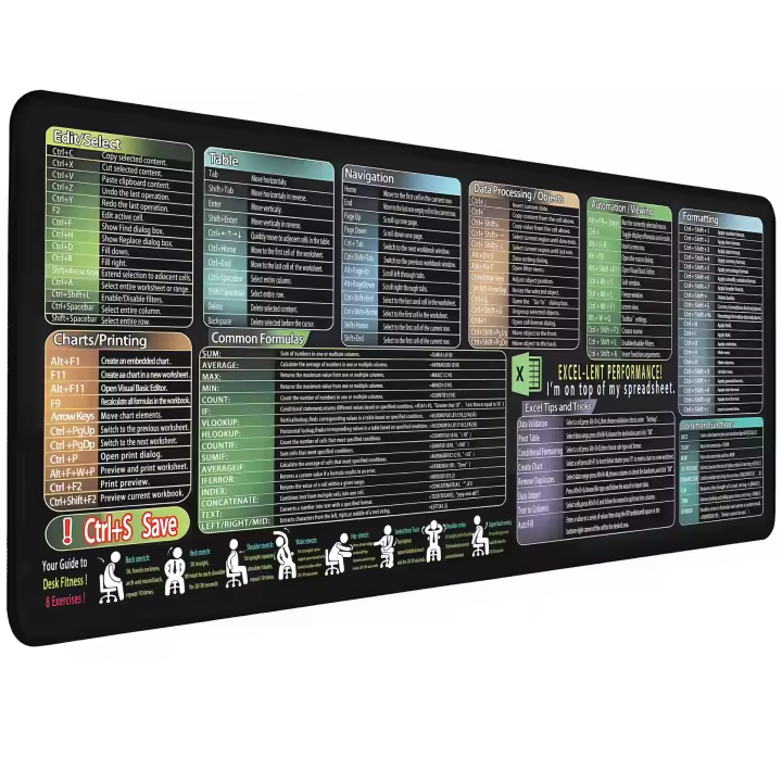 Alfombrilla de ratón grande Cheat Sheet Mouse Pad, alfombrilla de escritorio de goma antideslizante para juegos, alfombrilla de ratón con atajos, alfombrilla de escritorio resistente a la suciedad - 1