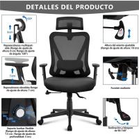 Despacho Respaldo Bloqueable Entre 90 °   y 130 °    Soporte Lumbar Ajustable Malla Transpirable Oficina Estudio Negro - details 6