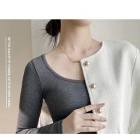 Modal nuevo versátil y delgado básico cuello cuadrado con rosca en el exterior camisa de manga larga Tops para mujer camiseta - details 0