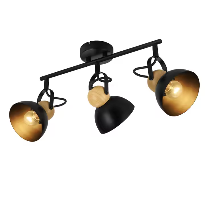CBJKTX Foco de techo vintage negro E27 350 °   Lámpara de pasillo de metal industrial retro ajustable 3 llamas - 1