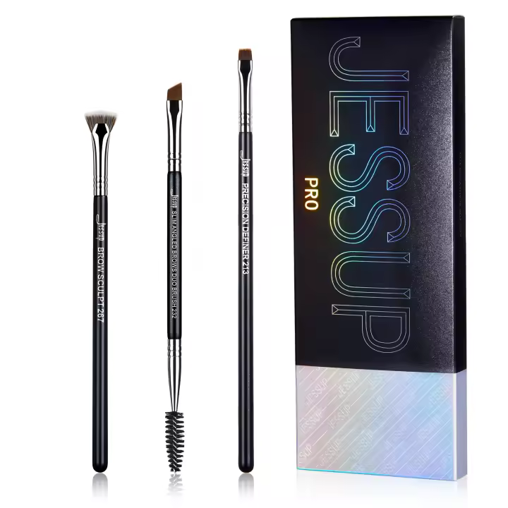 Juego de brochas para cejas Jessup, 3 brochas profesionales sintéticas para cejas, brocha para esculpir cejas, brocha plana y angular, definidora de precisión T326 - 1