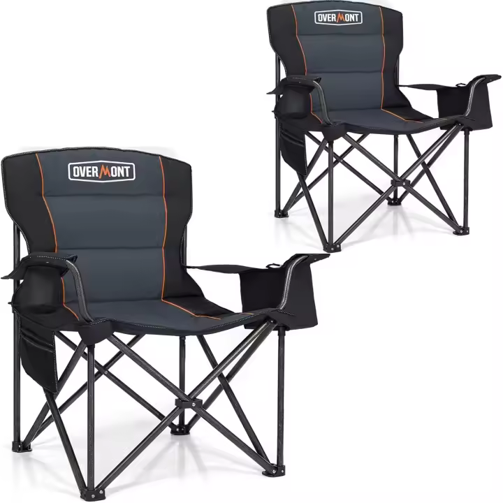 Sillas de Camping Plegables Grandes 2Pcs Soporte de 204kg Ideal para Acampar y Pescar - 1