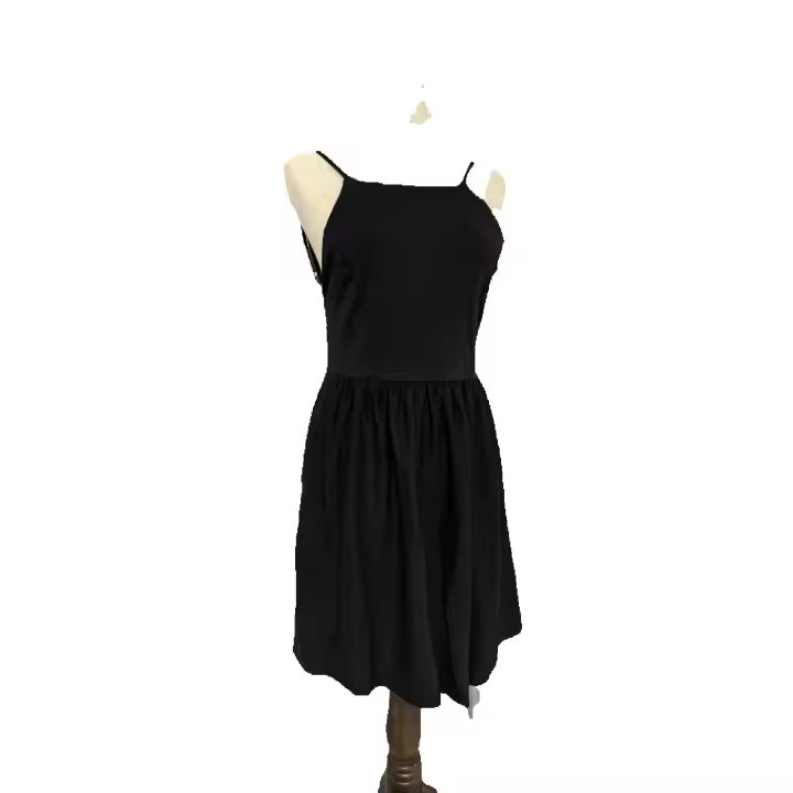 Vestido de fiesta camisola sin espalda plisado simple elegante para mujer negro talla S - 1