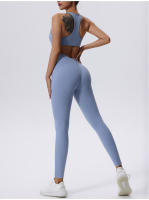 Conjunto de Yoga Deportivo con Cremallera de Cuello Alto Sin Mangas Talla Delgada Cinturón Elástico - details 3