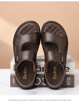 Sandalias de hombre de moda con capa superior de piel de vaca, zapatos de playa, zapatillas antideslizantes resistentes al desgaste para hombre, suela suave, zapatos para papá de mediana edad y mayor - details 1