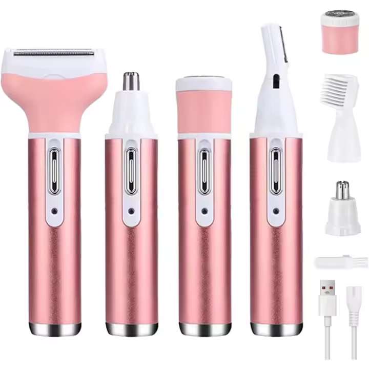 Maquinilla de afeitar eléctrica para mujer 4 en 1, maquinillas de afeitar corporales indoloras recargables y removedor de vello facial para bikini, piernas, cuerpo, cara, axilas, indoloras, recargables, portátiles, afeitadoras corporales para mujer - 1