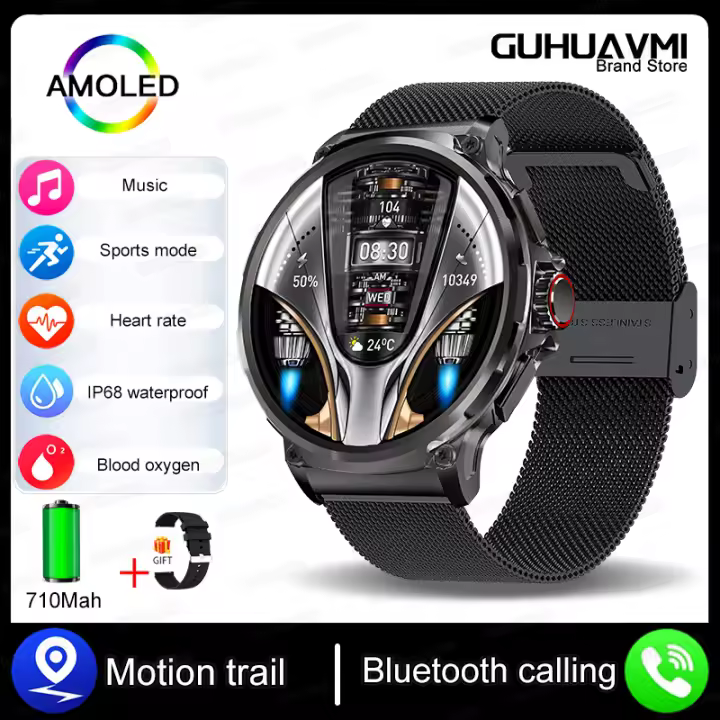 Reloj inteligente Para Hombres De Alta Calidad De 1,85 Pulgadas, Pantalla AMOLED De Alta Definición, llamada Bluetooth, Música, Rastreador De Movimiento GPS, Monitoreo De Salud, Más De 400 Discos, Batería 710 Mah, Nuevas Aplicaciones Ios y Android 2025 - 1