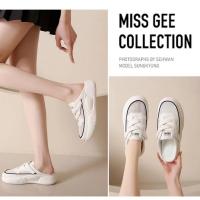 Popular] verano Baotou malla blanco zapatos de moda casual plataforma solo zapatos perezoso un pedal zapatillas de las mujeres desgaste exterior - details 10