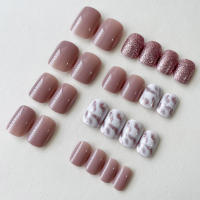 24pcs Uñas Postizas Cortas Cuadradas Lavanda Romántica Removible Cubierta Total En Acrílico Para Mujeres Productos De Uñas - details 1