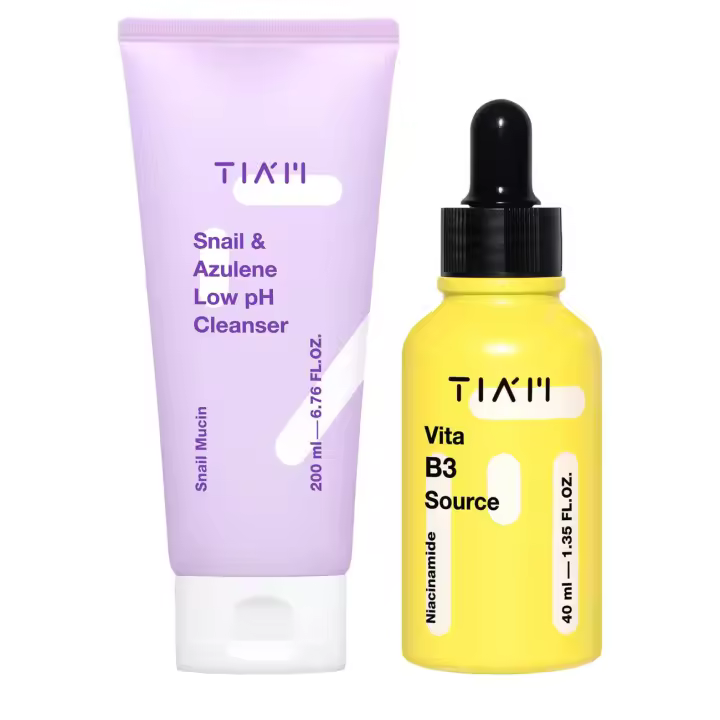 TIAM Relief Glow Duo: Limpiador de bajo pH de caracol y azuleno con fuente de Vita B3 para una limpieza suave, un tono de piel uniforme y cuidado de la piel coreano - 1