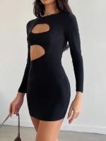 Vestido de manga larga de mujer falda corta hueca en la cintura - details 5