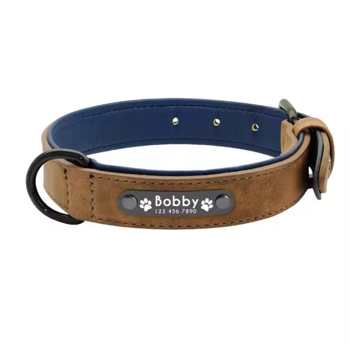 Collar personalizado Cuero Perro, accesorio perforado interior Identificación de mascotas, para Perros Pequeños, medianos - 1