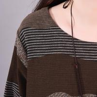 Jersey de manga larga con cuello redondo para mujer, vestido largo holgado a rayas con contraste de Color, ropa diaria para otoño e invierno - details 10