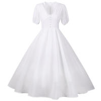 V neck women summer solid lantern short sleeve chiffon elegant vintage long party dress - details 9