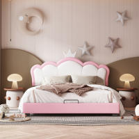 Marco de Cama para Niños 140*200cm con Base de Almohadilla y Espalda, Forma de Corona Rosa - details 0
