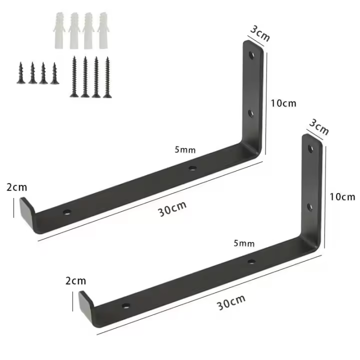 Soportes de pared para estantería, soportes de montaje con tornillos en forma de L, color negro, 2 piezas, 1 par - 1