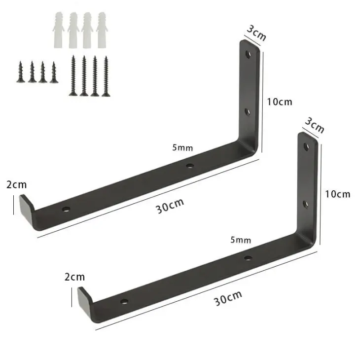 Soportes de pared para estantería, soportes de montaje con tornillos en forma de L, color negro, 2 piezas, 1 par - 1