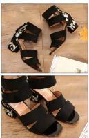 Sandalias de Tacón Medio Bordadas Étnicas para Mujer Zapatos de Tacón Grueso Informales Elegantes - details 1