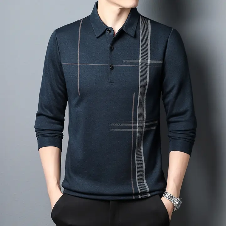 Caumanl-Camiseta con estampado de marca para hombre, ropa informal de manga larga con cuello vuelto, talla europea - 1