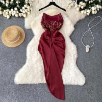 Vestido elegante de lentejuelas asimétrico con espalda descubierta, sin mangas, moda coreana, Vintage, para verano - details 3
