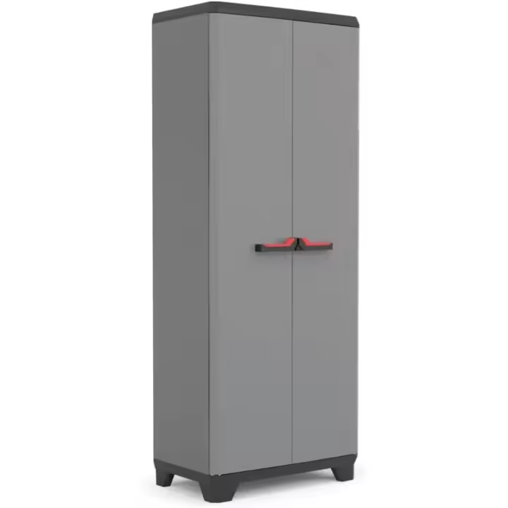 Armario Escobero de Resina 2 Puertas Regulables en Altura 3 Baldosas Diseño Elegante en Gris/Negro - 1