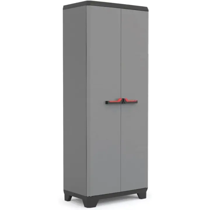 Armario Escobero de Resina 2 Puertas Regulables en Altura 3 Baldosas Diseño Elegante en Gris/Negro - 1