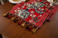 El camino de la mesa de té negra de la sala de estar de comedor vintage de jacquard con borlas azules y blancas chinas, bandera Nal, muebles de TV - details 7