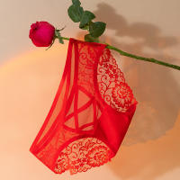 Braguitas de encaje rojo de malla, sensación desnuda femenina, sin costuras, de cintura baja, de algodón, entrepierna transpirable. - details 3