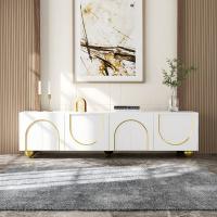 TV-Schrank, tablero bajo con strukturierten Türen, Goldenen Verzierungen, Goldenen Runden Beinen, Inklusive Einlegeböden, push-to-open - details 0