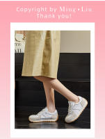 Zapatos deportivos de cuero nuevos, planos, informales, blancos para mujer. - details 14