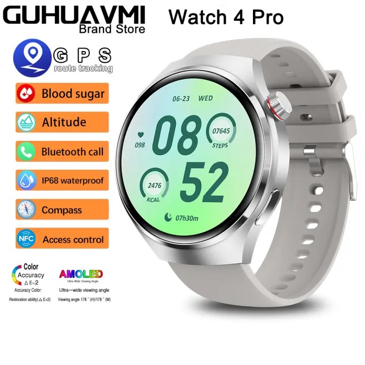GPS Reloj inteligente Watch 4 PRO para hombre, accesorio de pulsera resistente al agua IP67 con GPS, resistente al agua, control de glucosa en sangre, IA, voz, Bluetooth, llamadas, NFC, 360x360 HD  AMOLED, Relojes deportivos para hombres,2024 - 1