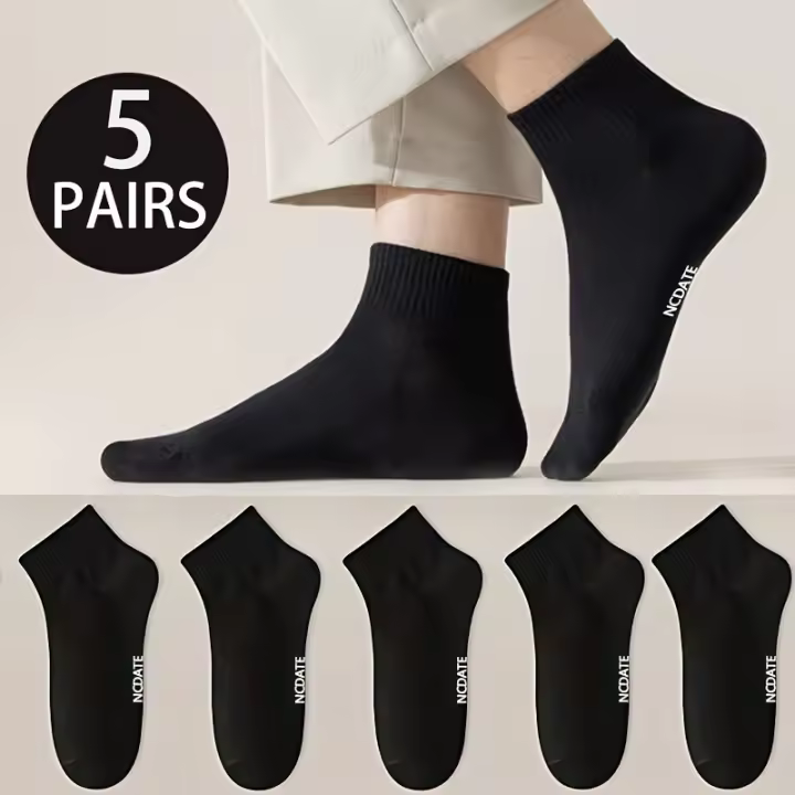 5 pares de calcetines cortos para hombre, calcetines transpirables y cómodos, estilo simple, calcetines deportivos de moda para fitness al aire libre, baloncesto y running. - 1