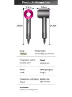 Secador de Pelo Profesional Ionico 1400W de Marca Blanca, Secador De Pelo Supersonic, Color Metal Y Fucsia,